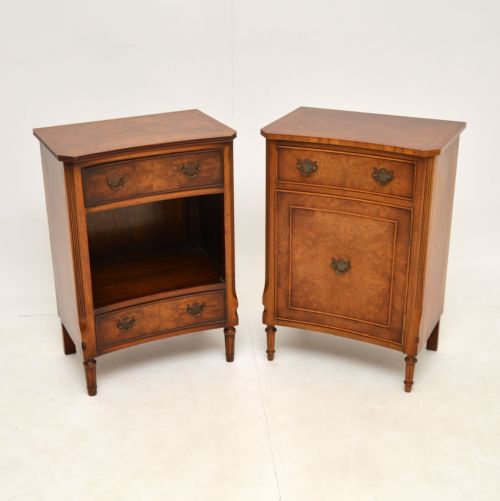Pair of Antique Georgian Style Burr Walnut Bedside Cabinets
