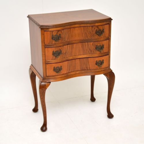 Antique Figured Walnut Side Table with 3 Drawers

