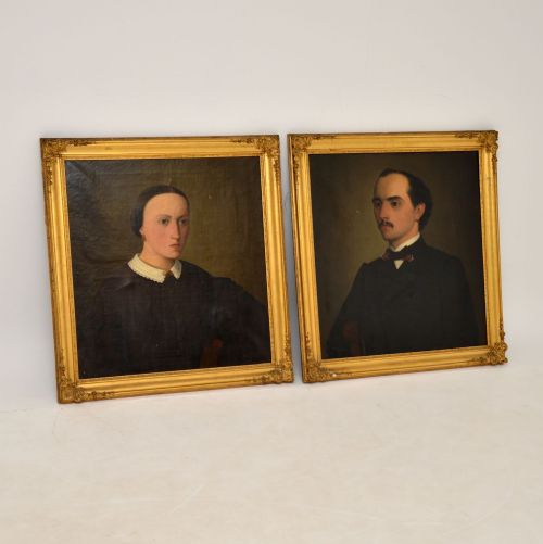 Pair of Antique Portrait Oil Paintings