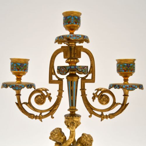 fig 1. Pair of Antique French Victorian Gilt Bronze Champlevé Candelabra