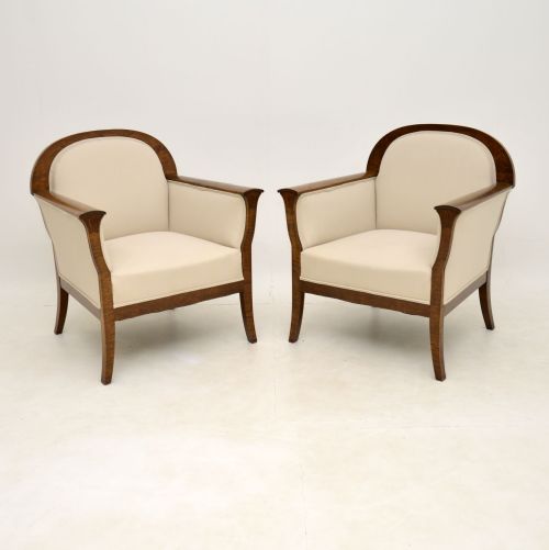 Pair of Antique Swedish Satin Birch Armchairs