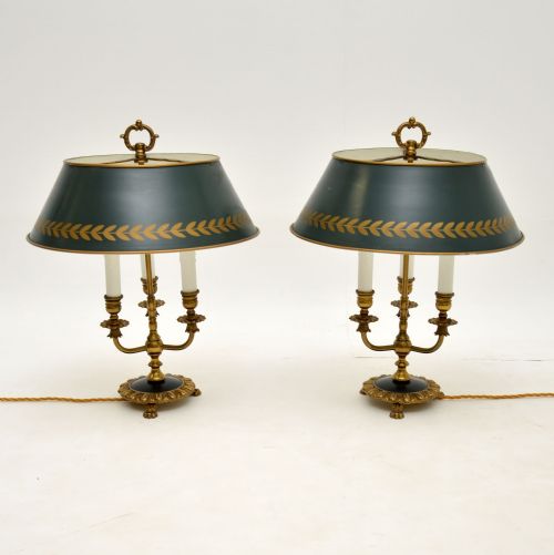 fig 1. 
Pair of Antique French Brass & Tole Table Lamps