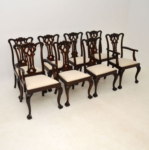 Set of 8 Antique Mahogany Chippendale Dining Chairs