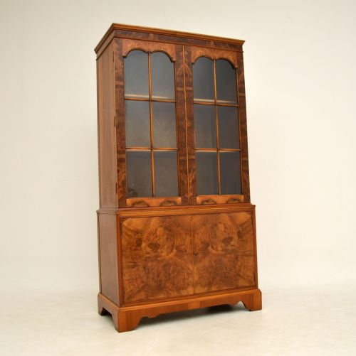 Antique Burr Walnut Bookcase on Cupboard