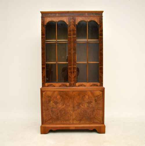 fig 1. Antique Burr Walnut Bookcase on Cupboard