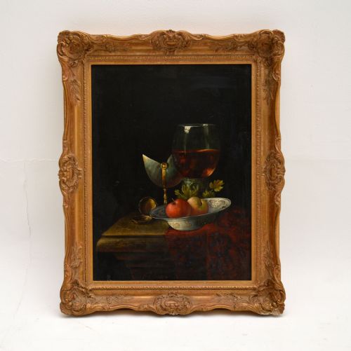 Antique Still Life Oil on Board Painting by F.v Knapp