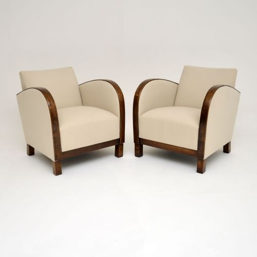 Pair of Swedish Art Deco Satin Birch Armchairs