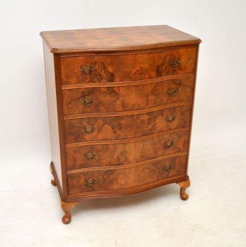 Antique Burr Walnut Serpentine Chest of Drawers