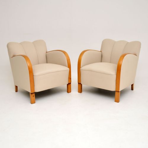 Pair of Swedish Art Deco Satin Birch Armchairs