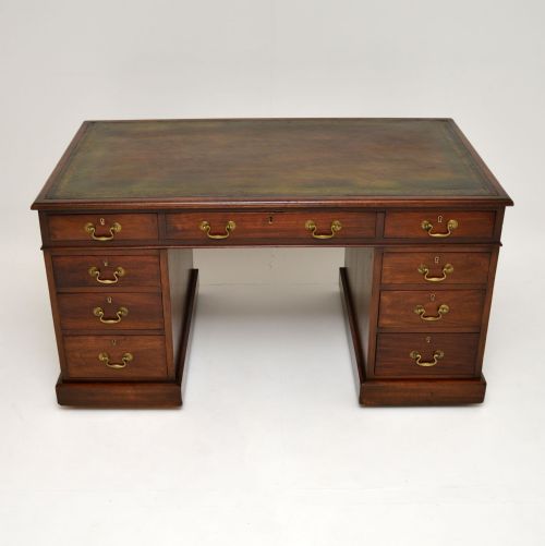 fig 1. Antique Victorian Mahogany Leather Top Pedestal Desk