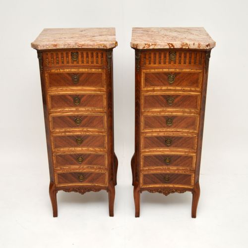 fig 1. Pair of Antique French Marble Top Slim Chests of Drawers