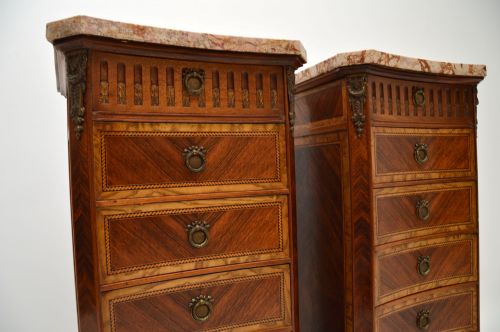 fig 2. Pair of Antique French Marble Top Slim Chests of Drawers
