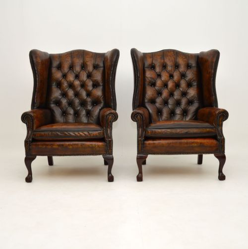 fig 2. Pair of Antique Leather Wing Back Armchairs