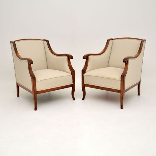 Pair of Antique Swedish Satin Birch Armchairs