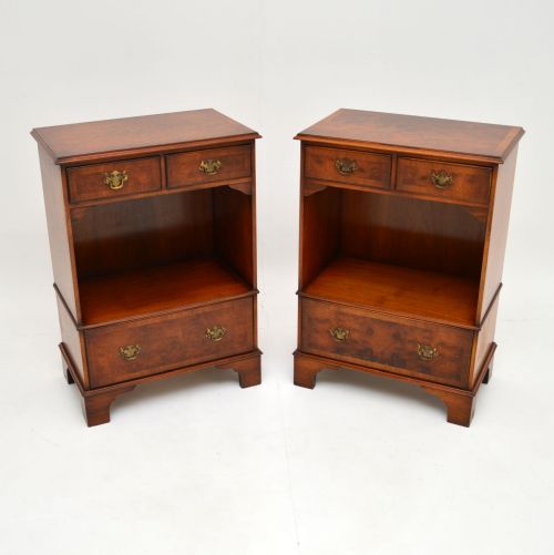 Pair of Antique Georgian Style Burr Walnut Bedside Cabinets