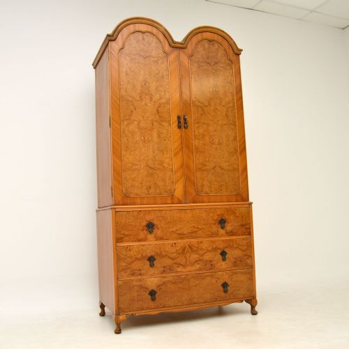 Antique Burr Walnut Wardrobe Over Chest
