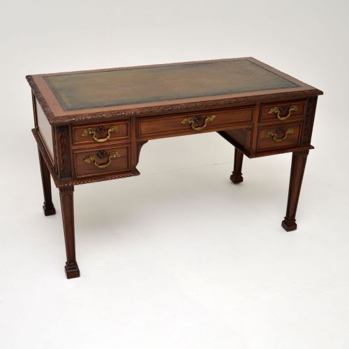Antique Mahogany Leather Top Chippendale Style Desk
