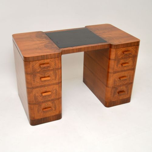 Art Deco Figured Walnut Partners Desk by Maple & Co