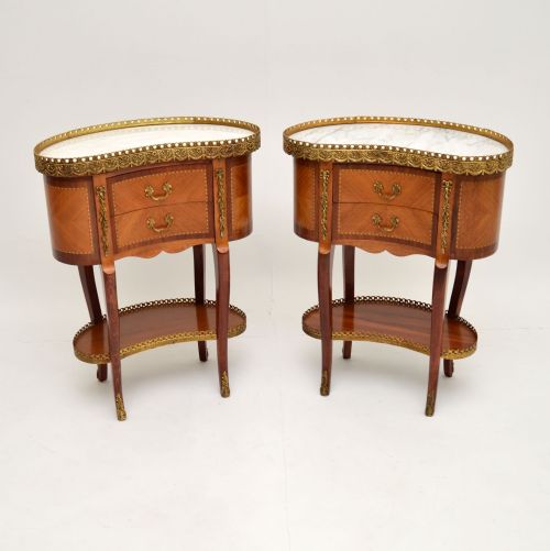 Pair of Antique French Marble Top Kidney Side Tables