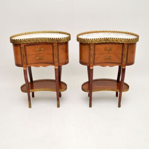 fig 1. Pair of Antique French Marble Top Kidney Side Tables