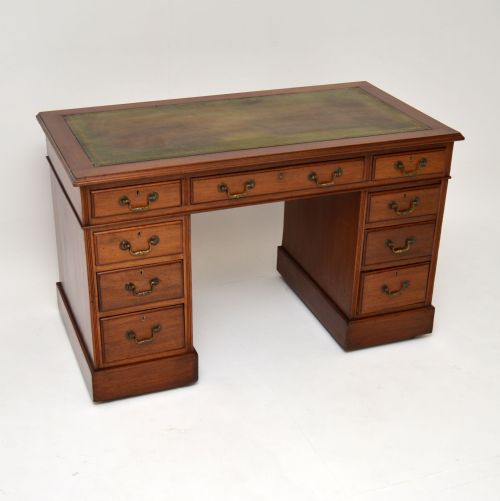 Antique Mahogany Leather Top Pedestal Desk
