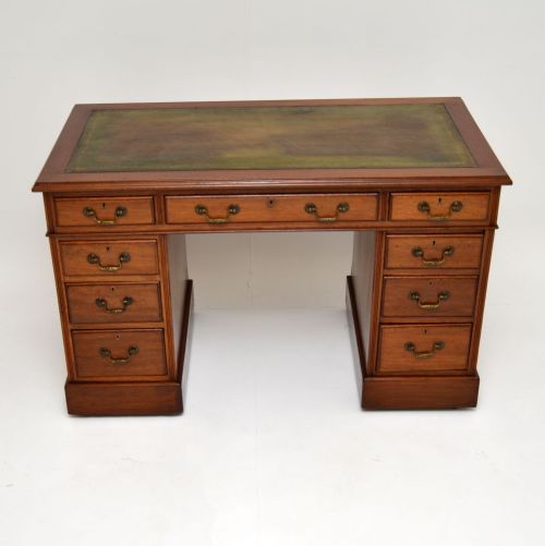 fig 1. Antique Mahogany Leather Top Pedestal Desk

