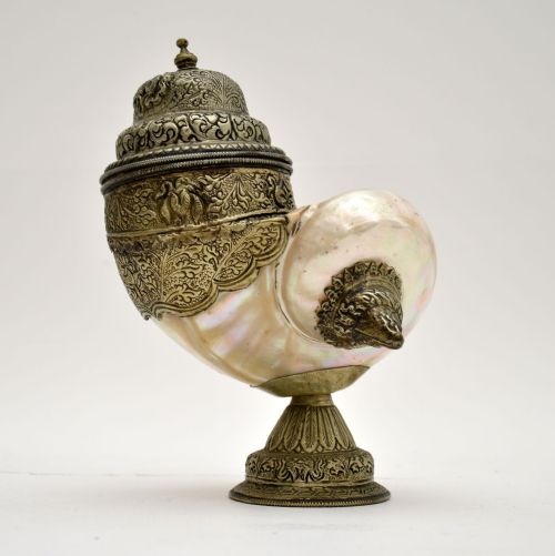 Antique Anglo Indian Silver Mounted Nautilus Shell Cup