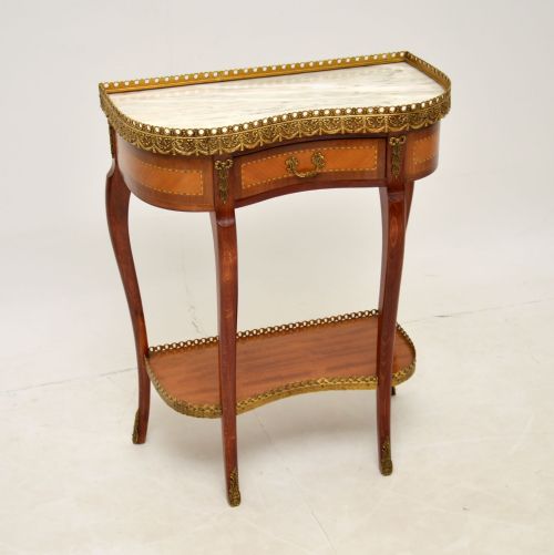 Antique French Marble Top Kidney Side Table
