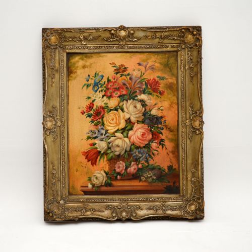 Antique Italian Still Life Oil Painting on Board