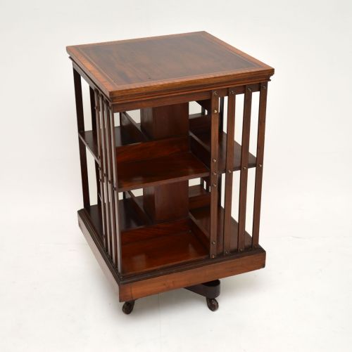 Antique Edwardian Inlaid Mahogany Revolving Bookcase