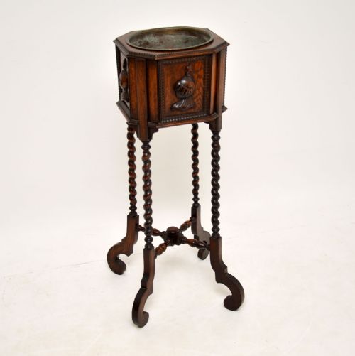 Antique Oak Barley Twist Jardiniere Planter Stand