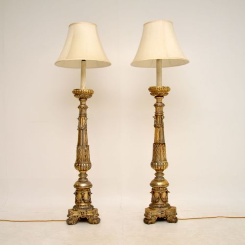 Pair of Antique Italian Silver Gilt Floor Lamps
