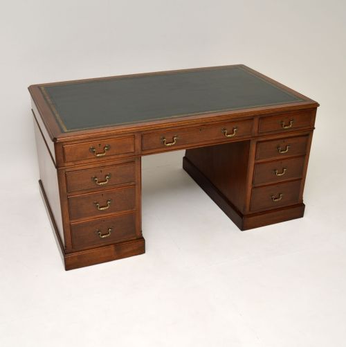 Large Antique Georgian Style Mahogany Pedestal Desk