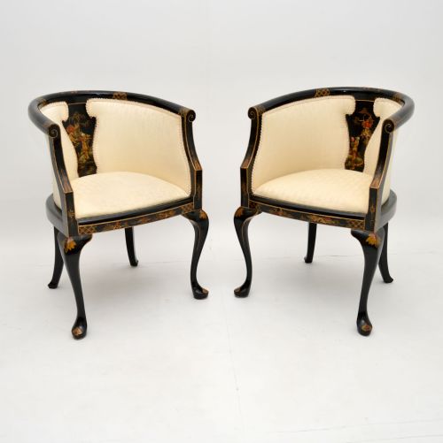 Pair of Antique Georgian Style Chinoiserie Tub Chairs
