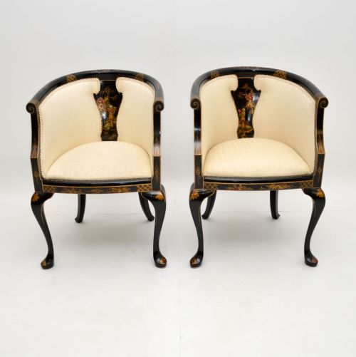 fig 1. Pair of Antique Georgian Style Chinoiserie Tub Chairs
