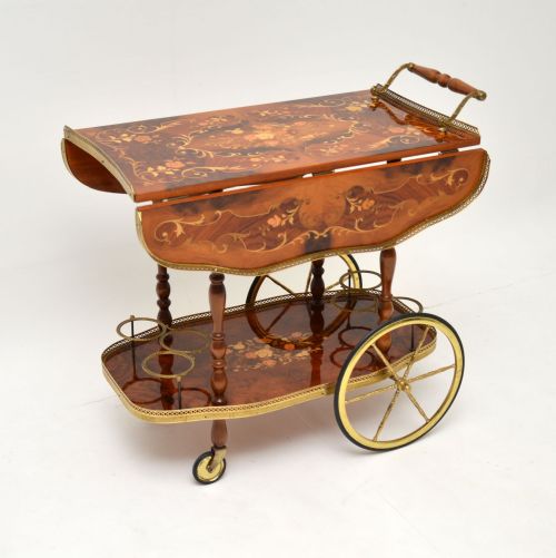 Italian Vintage Inlaid Walnut & Brass Drinks Trolley
