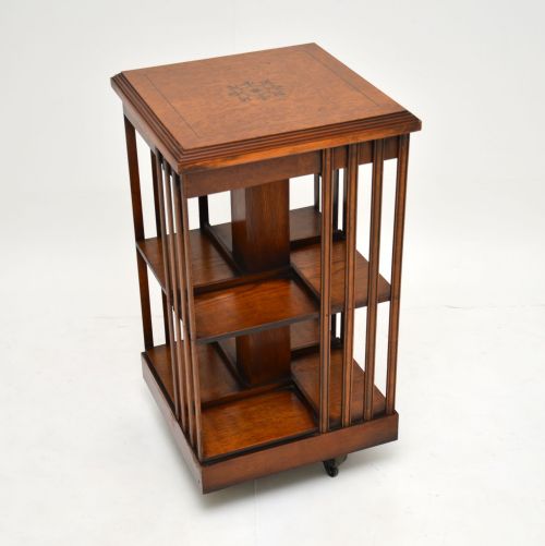 Antique Inlaid Walnut Revolving Bookcase