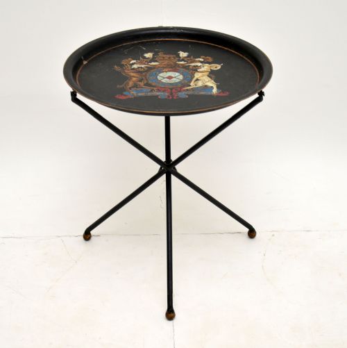 Antique French Enamelled Tole Folding Side Table
