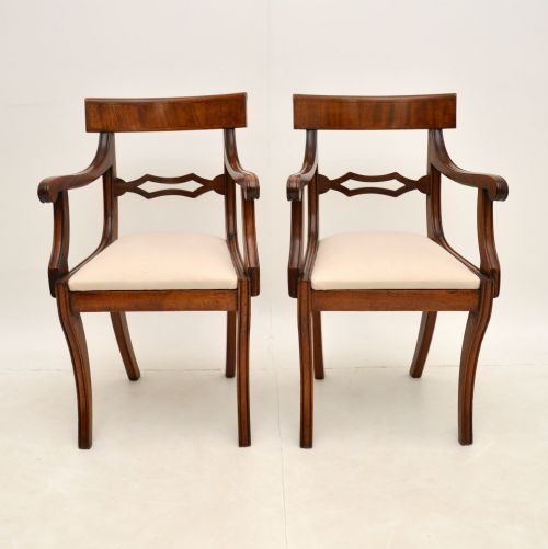 fig 1. Pair of Antique Regency Period Mahogany Carver Armchairs