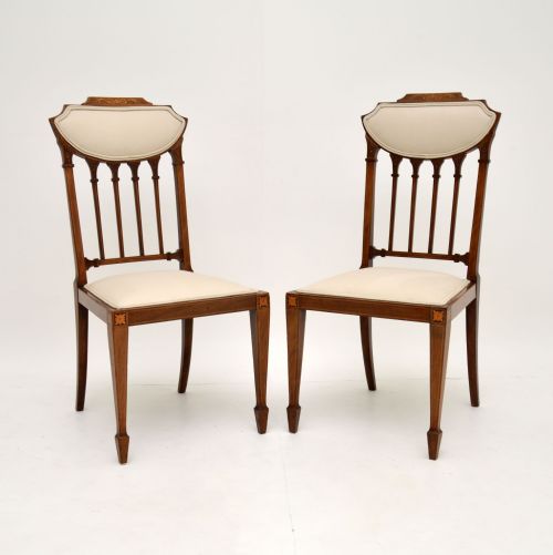 Pair of Antique Edwardian Inlaid Mahogany Side Chairs
