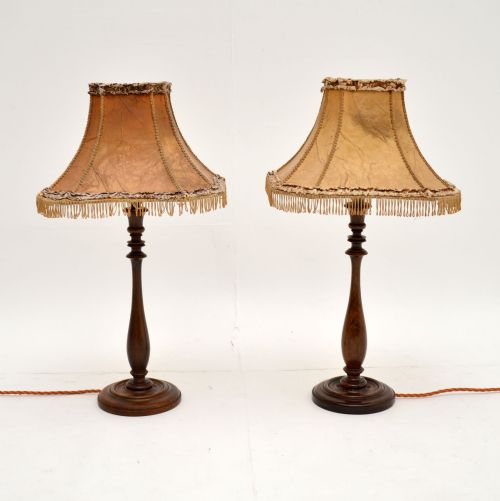 fig 1. Pair of Antique Walnut Table Lamps with Parchment Shades