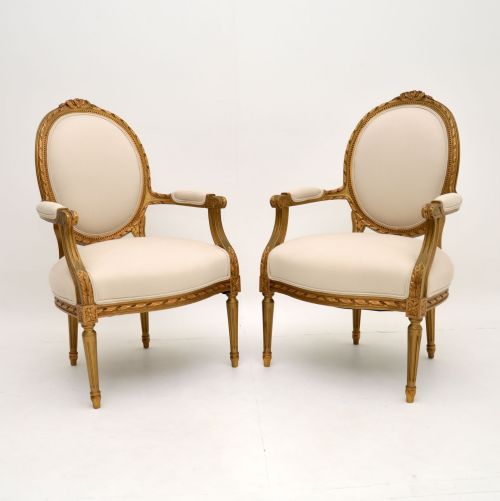 Pair of Antique French Gilt Wood Salon Chairs