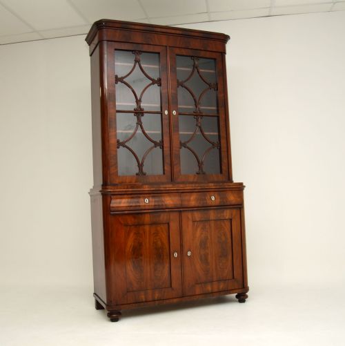 Antique French Walnut Bookcase on Cupboard
