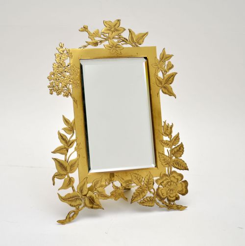 Antique Art Nouveau Brass Table Top Mirror