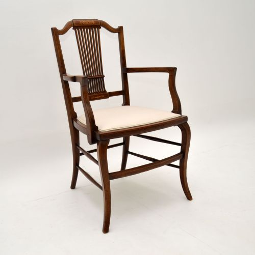 Antique Edwardian Inlaid Mahogany Armchair