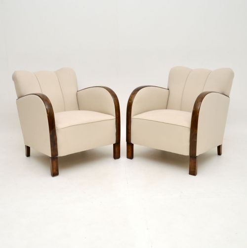 Pair of Swedish Art Deco Satin Birch Armchairs