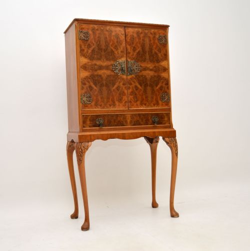 Antique Queen Anne Style Burr Walnut Cocktail Cabinet