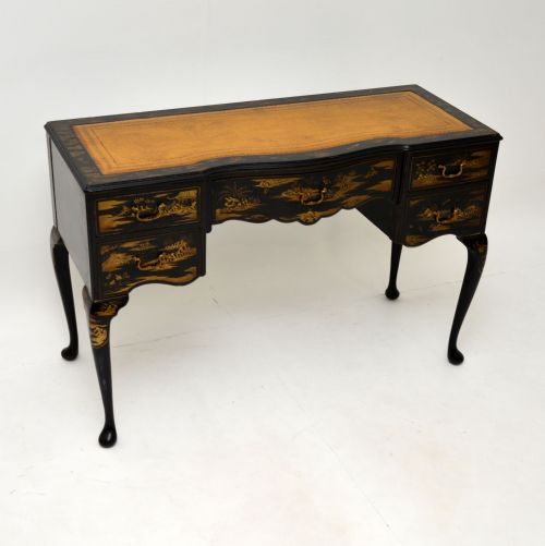 Antique Lacquered Chinoiserie Leather Top Desk