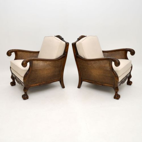 fig 1. Pair of Antique Swedish Satin Birch Bergere Armchairs