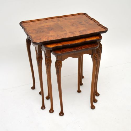 Antique Burr Walnut Pie Crust Nest of 3 Tables